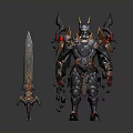 Intricate Fantasy Warrior Armor Set With Decorative Sword And Detailed Accents