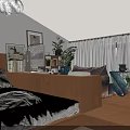 Minimalist Bedroom Interior With Bed Decorative Paintings Chandelier Nightstands And Table Lamps