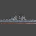 Gray Hull Naval Warship With Deck Turrets Cannons And Rusty Bottom Structure