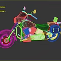 Vintage Blue Motorcycle With Brown Leather Seat Silver Frame Side Saddle Bags Reflective Surface