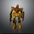 Yellow And Red Mech Robot Warrior Action Figure Holding Gun And Shield