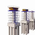 Bridge Construction Site With Multiple Concrete Piers And Scaffolding Structures 3d model