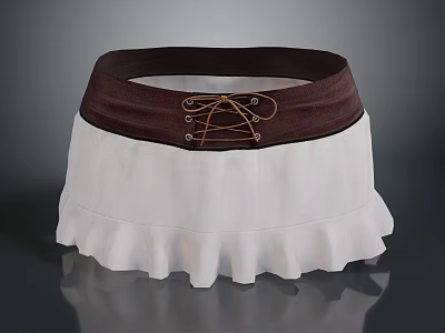 Practical Household Apron With Brown Belt White Frilled Hem Bow Tie For Daily Use 3d model