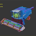 Blue Combine Harvester With Cutting Mechanism And Modern Agricultural Design