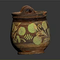 Hand Carved Clay Sculpture Pot With Two Handles And Colorful Patterns