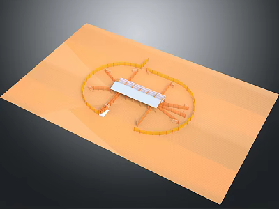 3D Model of White Elongated Structure With Yellow Circular Track on Orange Plane 3d model