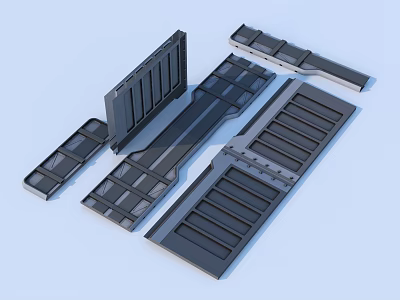 Black Metal Mechanical Components With Structural Slots And Industrial Design 3d model