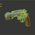 Decorative Revolver With Gold Silver Accents Red Green Details And Carved Wooden Grip