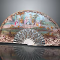 Decorative Fan Shaped Pendant With Hand Painted Figures And Intricate Metal Patterns
