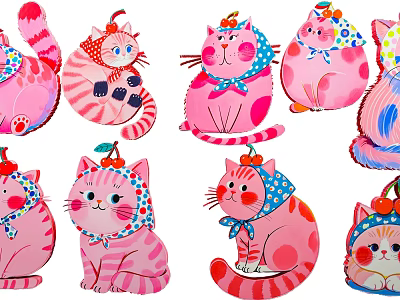 Pink Reptiles With Colorful Headscarves And Cherry Decorations On White Background 3d model