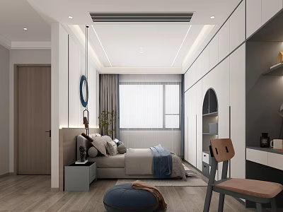 Modern Kids Bedroom Interior Design With Bed And Study Corner 3d model