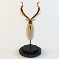 Modern Elegant Decorative Ornament Set With Golden Deer Head Sculpture On Black Base