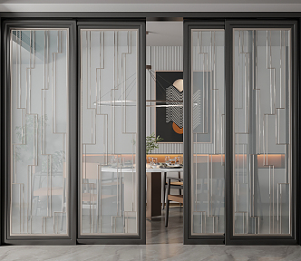 New Chinese style sliding door inlaid with gold glass sliding door 3d model