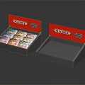 Red Open Front Display Shelves With Brand Signage For Packaged Goods And Reflective Base