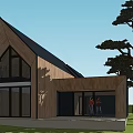 Modern Detached Villa Design With Wooden Exterior Sloped Roof Large Windows And Tall Tree