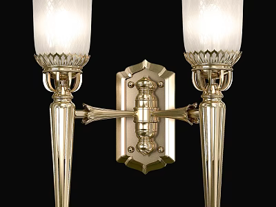 Elegant Gold Brass Wall Lamp With White Glass Shades And Ornate Design 3d model