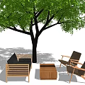 Outdoor Sofa With Wooden Frame Matching Chairs And Coffee Table Under Tree 3d model