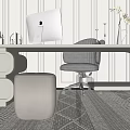 Modern Study Room Interior With White Desk Computer Chair Built In Shelves And Potted Plant