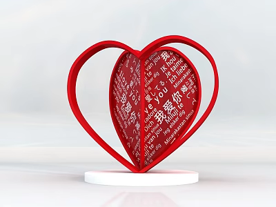Red Heart Shaped Decorative Ornament With Inscribed Text On White Base 3d model