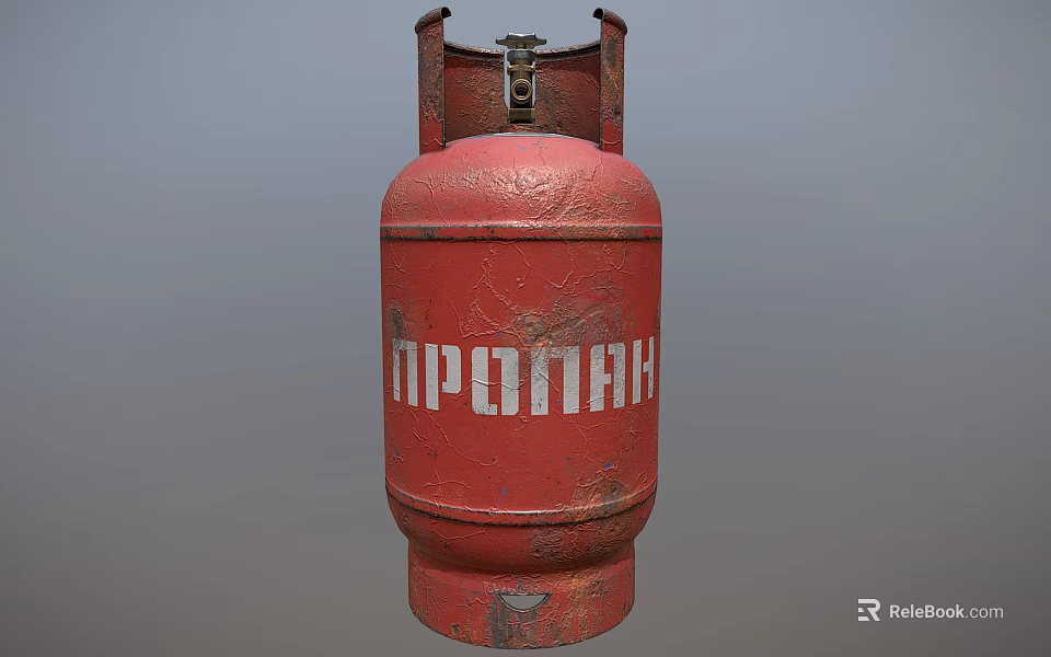 Red Propane Gas Cylinder With Weathered Surface And Russian Text Inscription 3d model 