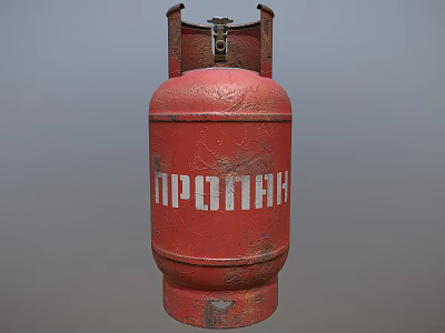 Red Propane Gas Cylinder With Weathered Surface And Russian Text Inscription 3d model