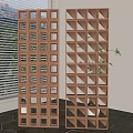 Wooden Room Divider With Square And Triangular Grid Patterns For Modern Interior Decor 3d model