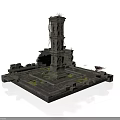 Modern Scene With Ancient Stone Tower Square Base Stone Blocks Moss Vines And Red Car