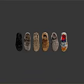 Six Pairs of Various Styles Sneakers with Color Gradient from Dark to Colorful