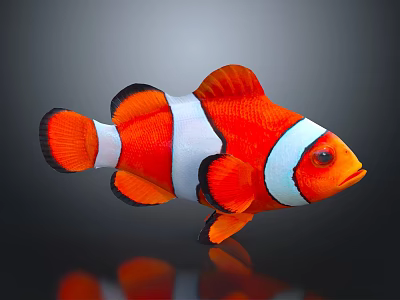 Bright Orange And White Striped Clownfish Marine Aquatic Animal Isolated On Dark Background 3d model