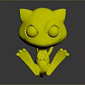 Cute Pink Cartoon Cat Creature Character With Big Blue Eyes In Sitting Pose