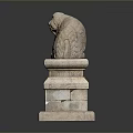 Detailed Traditional Stone Lion Statue Placed On Carved Multi tiered Pedestal