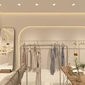 Modern Clothing Store Interior With Clothes Racks Mirrors Beige Sofa And Green Plant