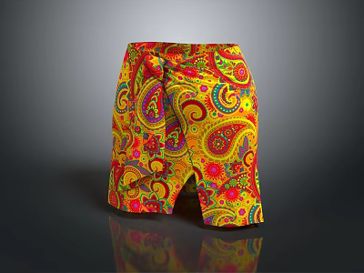 Vibrant Colorful Patterned Summer Shorts For Casual Wear With Paisley Design 3d model