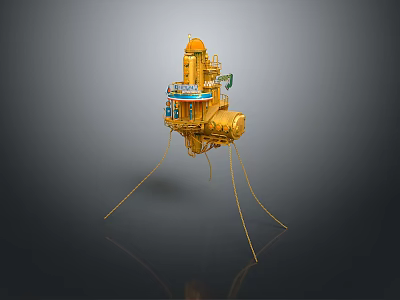 Yellow Mechanical Industrial Equipment with Platform Support Legs and Hanging Cables 3d model