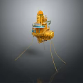 Yellow Mechanical Industrial Equipment with Platform Support Legs and Hanging Cables