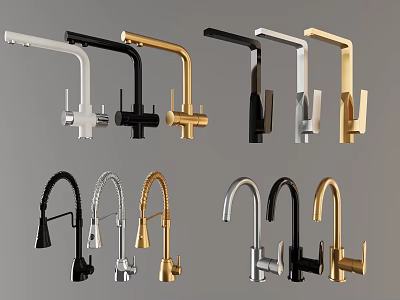 Various Modern Faucet Designs In Brushed Gold Matte Black And Chrome Finishes 3d model