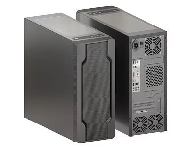 Two Gray Desktop Computer Cases With Sleek Design Cooling Fans And Ports 3d model