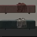 Pink Striped Ottoman with Brown Throw Blanket and Black Metal Legs