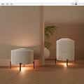 White Striped Floor Lamps with Metal Stand Warm Light Beige Wall Wooden Floor Green Plant