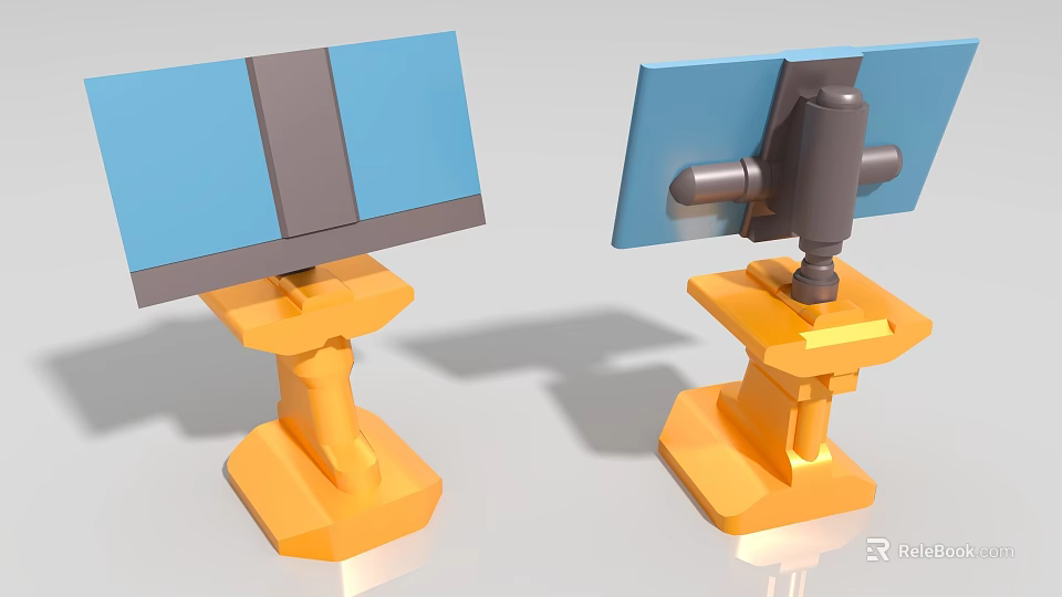 Sturdy Industrial Equipment Stands with Blue Panels Yellow Bases and Black Connectors 3d model 