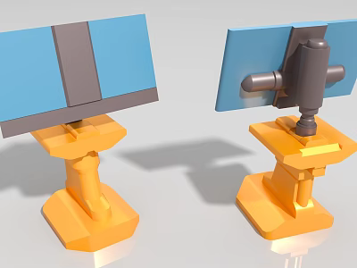 Sturdy Industrial Equipment Stands with Blue Panels Yellow Bases and Black Connectors 3d model