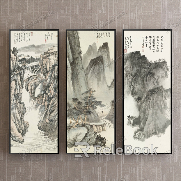 New Chinese Landscape Painting Black and White Bedroom Landscape model