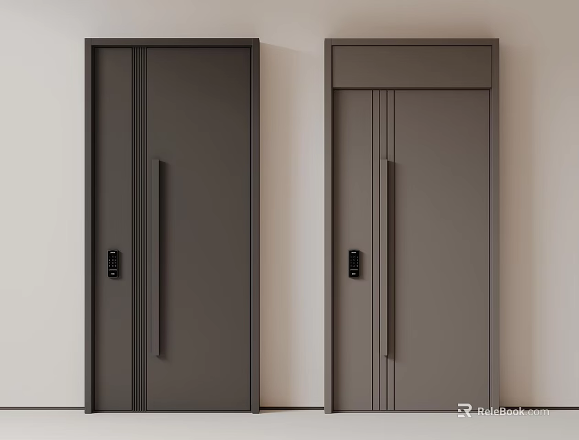 Two Dark Gray Modern Security Doors With Sleek Handles And Secure Locks 3d model