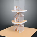 Spiral Staircase Model With Multi Level Platforms And Wooden Steps Transparent Structure
