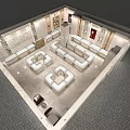 Modern Bright Jewelry Store Interior With Glass Display Cases Marble Flooring And Ceiling Lights