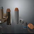 Weapon Bullets Featuring Various Colors Copper Gray Orange Tips and Different Designs Arranged on Surface 3d model