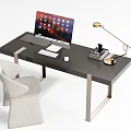 Modern Home Office Desk With Computer Monitor Lamp Books And Chair