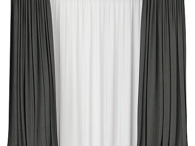 Modern Pleated Black And White Layered Curtains For Living Room Window Decor 3d model