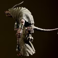 Horned Fantasy Game Movie Character In Hooded Robe With Clawed Hands And Decorative Bells