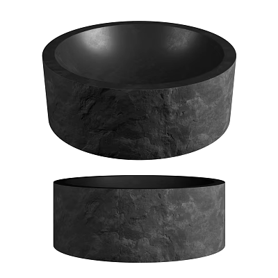 Modern Black Stone Washbasin With Textured Surface Cylindrical Base And Bowl Shaped Design 3d model